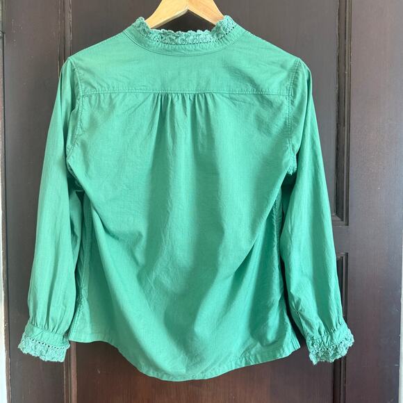 BEAMS | Tendance par Ray Beams Green cotton crochet trim Tie Neck Blouse Medium - Picture 2 of 9